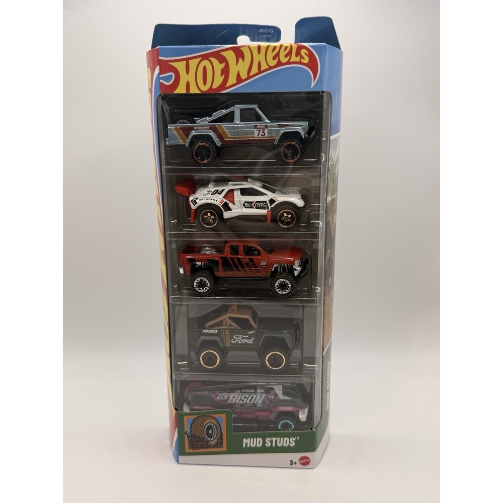 Hot Wheels 2025 Mud Studs Newest 5 pack w/Silverado & Jeep J10